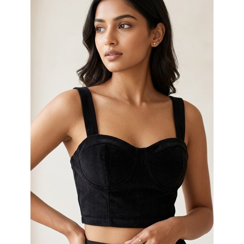 Bozzolo Black Velvet Cropped Bustier Tank Top Size L